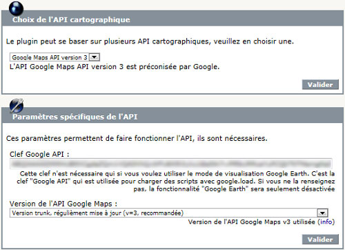 Paramétrage de l'API de cartographie