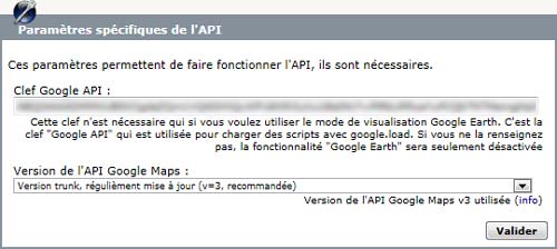 Paramétrage spécifique à de l'API Google Maps V3
